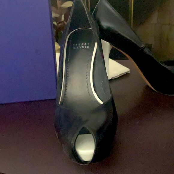 BRAND NEW Stuart Weitzman Black Kid Vamp platform peep toe two toned pumps - Picture 11 of 14